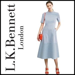 L.K.Bennett Dress Striped Dots Midi, Blue/White